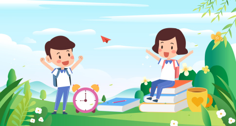 学生在草地上的教育矢量插画