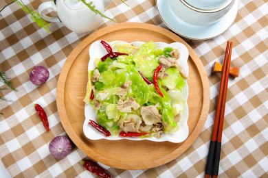 菜肴美食油炸炒莲白