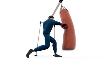 西装卡通男士击打沙袋拳击训练三维插画
