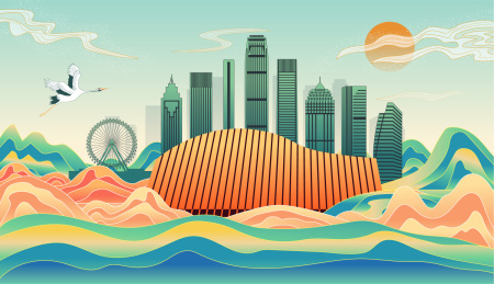 中国广东中山市城市国风海报插画