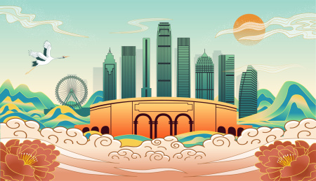 中国广东中山市城市国风海报插画
