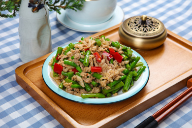 家常菜美食豇豆炒肉丝