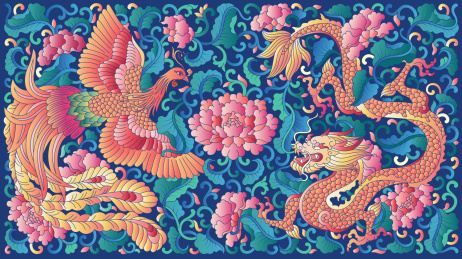 彩色龙凤花纹背景吉祥图案