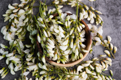 餐具里的洋槐花