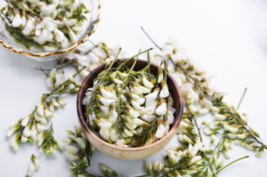 餐具里的洋槐花