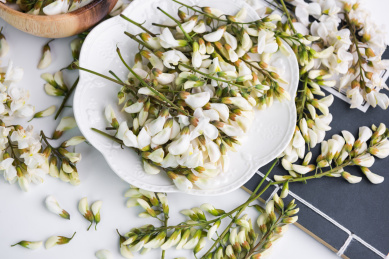 餐具里的洋槐花