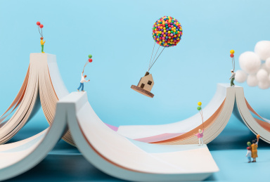 气球房飞屋飞越书本山脉儿童节拿气球的孩子