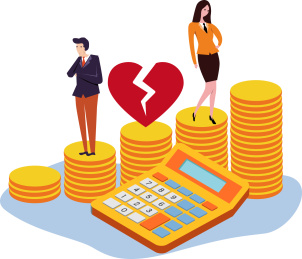 夫妻离婚财产分割婚姻法概念插画