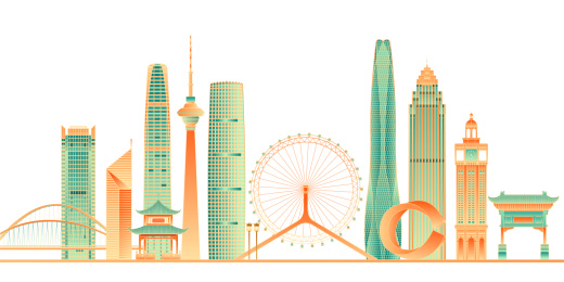 天津地标建筑矢量插画