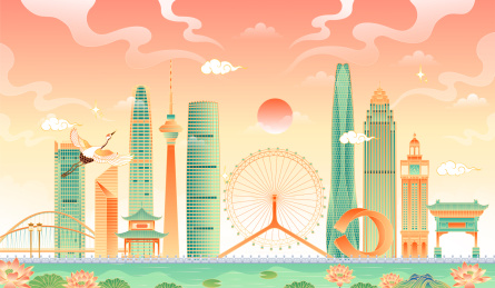 天津地标建筑矢量插画