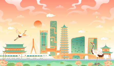 福建福州地标建筑矢量插画