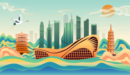 中国安徽合肥市城市复古国风海报插画