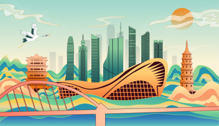 中国安徽合肥市城市复古国风海报插画