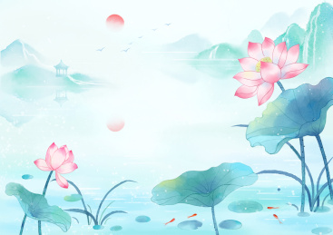 国风意境插画夏季山水荷花图