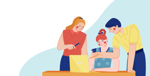 办公商务扁平人物在一起讨论工作内容插画