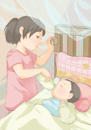 姐姐喂孩子喝奶