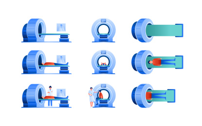 医生在给病人做CT检查矢量插画