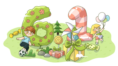 六一儿童节可爱描边手绘插画