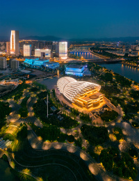 中国浙江省金华市CBD婺剧院城市环境