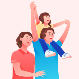 卡通一家人父亲妈妈家庭健康保险矢量插画