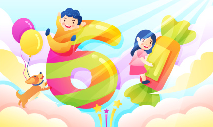 儿童在六一糖果上面玩耍矢量插画