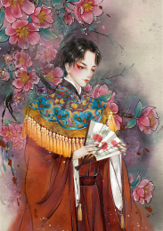 水墨风男戏子立在花丛前