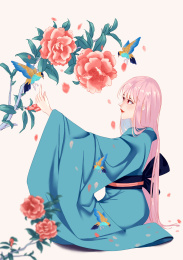 花下和服女孩