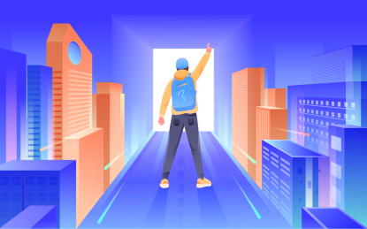 人物立体城市建筑学生开学毕业出口矢量插画