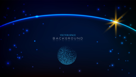 边缘有金色光蓝色星球抽象矢量科技商务背景
