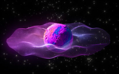 星空背景下彩色星球 3D渲染