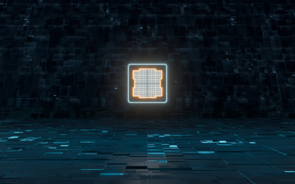 黑色背景下的芯片 3D渲染