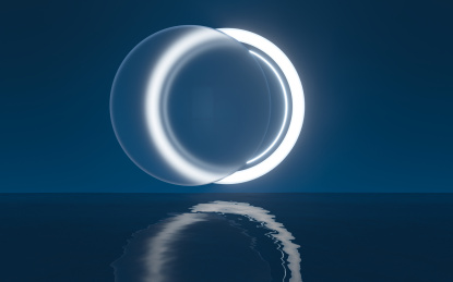 水面上的灯光背景 3D渲染