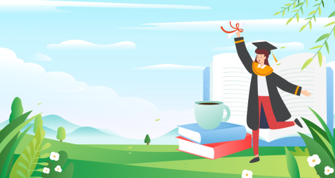 毕业季学生扔帽子矢量图