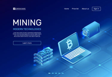 比特币挖矿2.5d着陆页插画