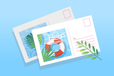 夏天海边明信片矢量插图
