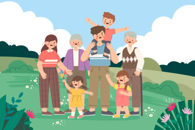 三代人在一起的幸福时光矢量插画