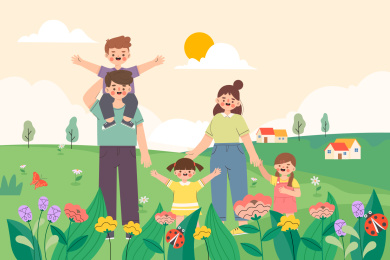 一家人在一起的幸福时光矢量插画