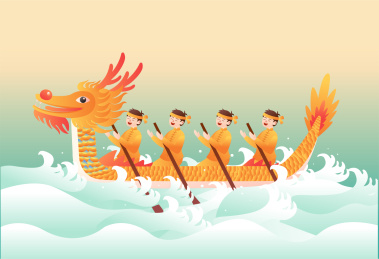 端午节粽子赛龙舟的人物插画海报