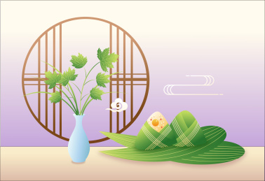 端午节粽子艾草菖蒲插画海报