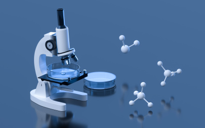 显微镜与分子结构 3D渲染