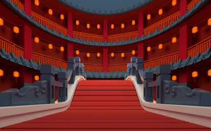 中国风建筑与拱形桥 3D渲染