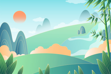 春夏户外自然风光生态环境国潮插画背景