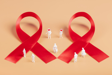 微缩创意红丝带艾滋病HIV符号关爱爱心防