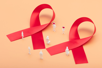微缩创意红丝带艾滋病HIV符号关爱爱心防