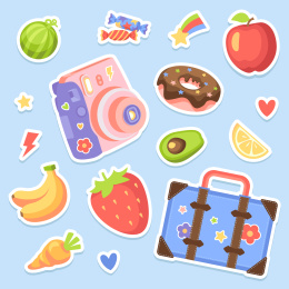 可爱水果少女清新贴纸矢量