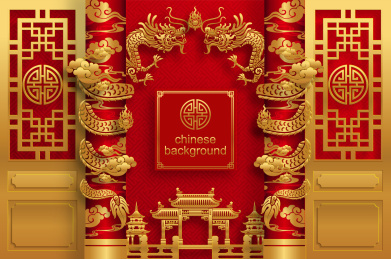 金龙柱子门窗牌楼背景