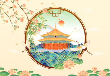 沈阳故宫古建筑矢量插画