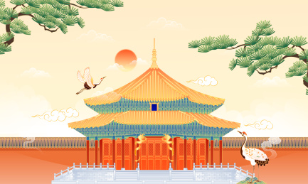 沈阳故宫古建筑矢量插画