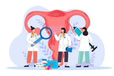 医生治疗妇科相关疾病矢量插画