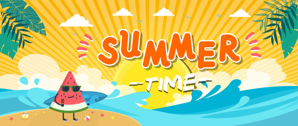 夏天盛夏海报扁平风格背景矢量插画